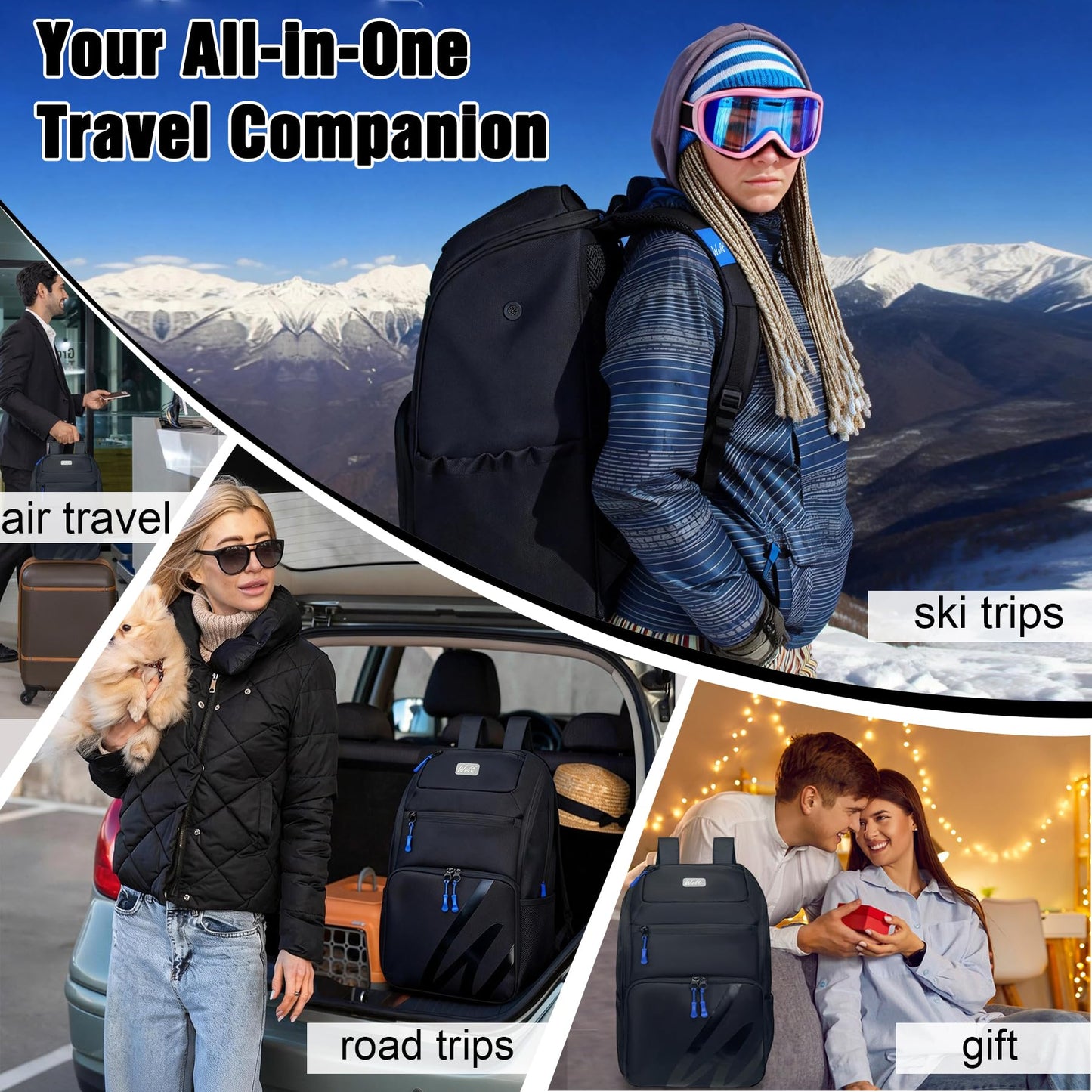 WOLT Ski Boot Bag Backpack,Waterproof Snowboard Gear Backpack,Ski Travel Backpack for Helmet Goggles Gloves&Accessories 50L Black