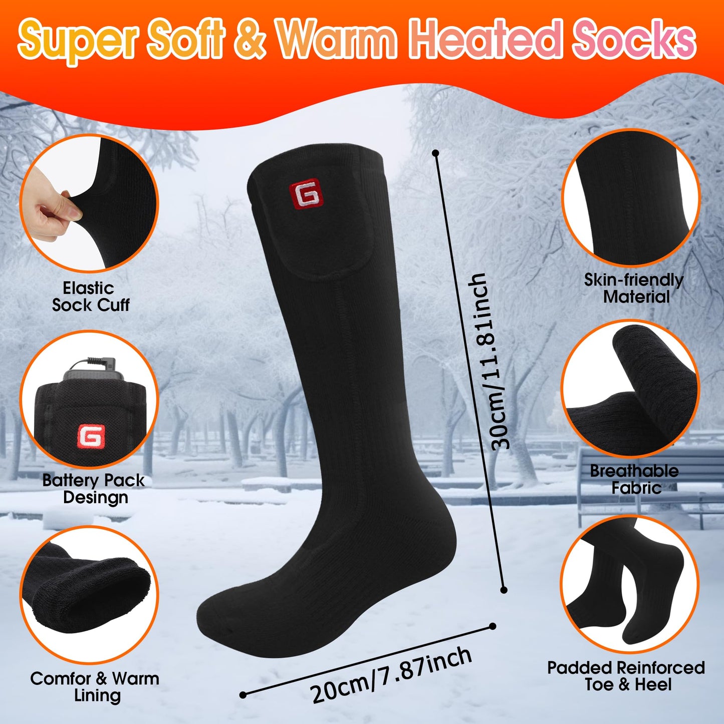 Heated Socks for Teenagers Youth, 4000mAh Battery Heated Socks, Rechargeable Electric Foot Warmers, Machine Washable, Thermal Socks for Cold Weather, Skiing, Hiking, Camping, Fishing, Cycling