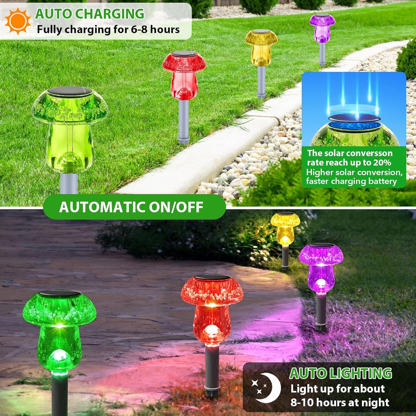 16 Pack Solar Powered Mushroom Lights - Waterproof LED Garden Pathway Lighting for Yard & Landscape Decor (Purple)