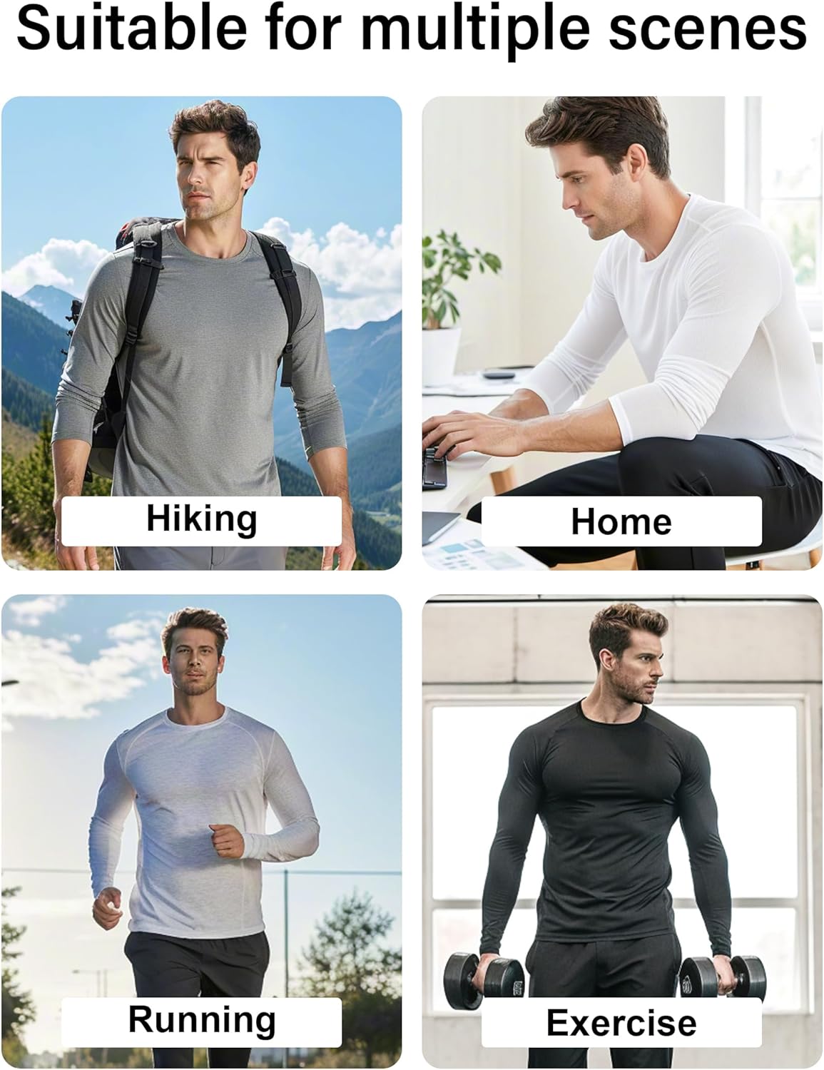 Skiennix Men's Quick Dry Long Sleeve Shirts - UPF 50+ UV Protection | Moisture-Wicking T-Shirts (6/7 Pack)