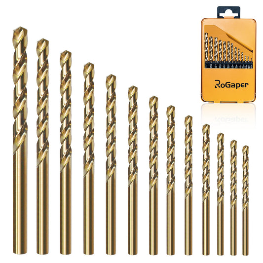 ROGAPER 13Pcs Cobalt Drill Bit Set, M35 HSS Jobber Length Drill Bit for Hardened Metal, Cast Iron, Stainless Steel, Plastic, and Wood, 1/16" - 1/4"
