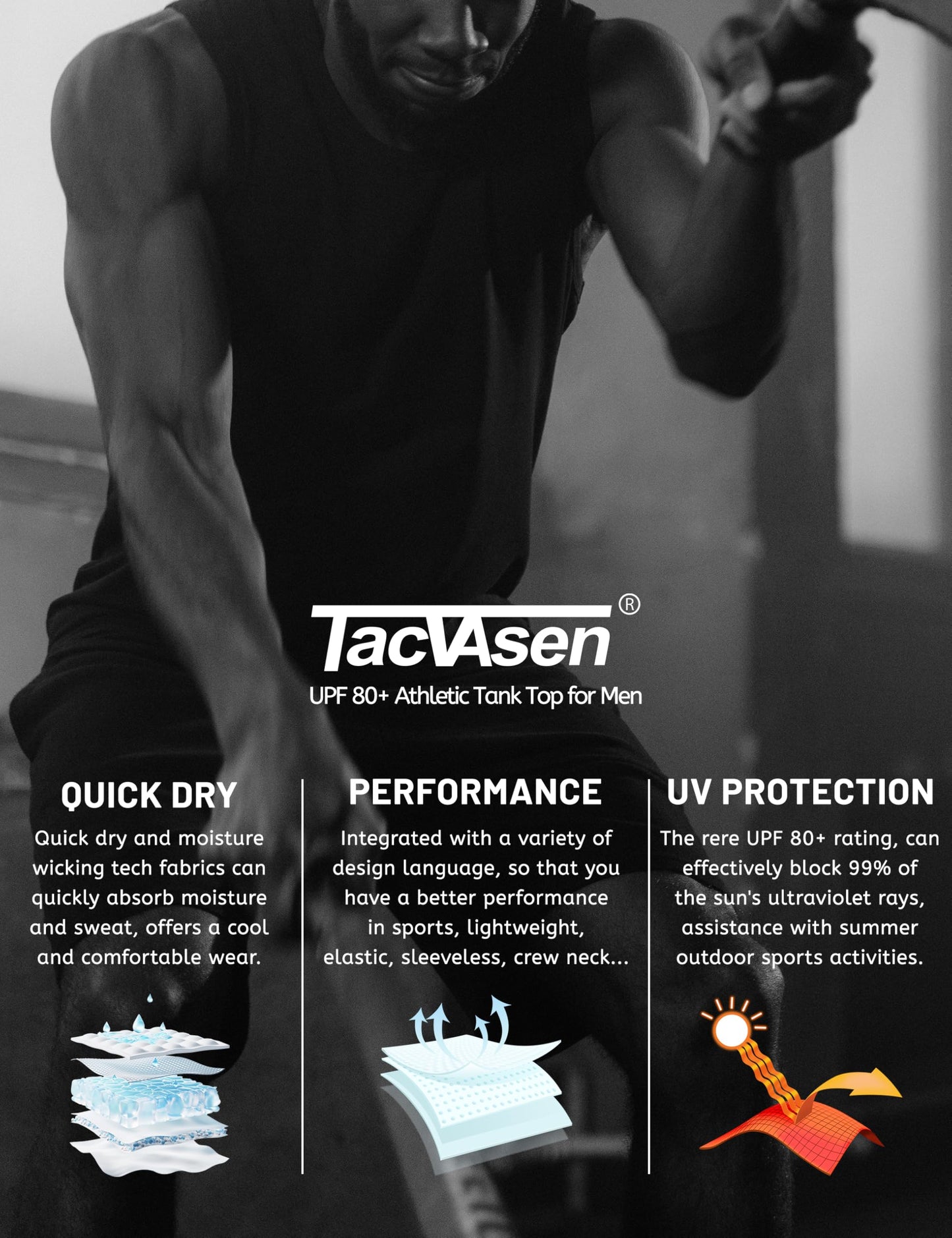 TACVASEN Men's 3 Pack Workout Tank Tops Sleeveless Shirt UPF Summer Quick Dry for Running Swim Gym Beach Black/Black/Black