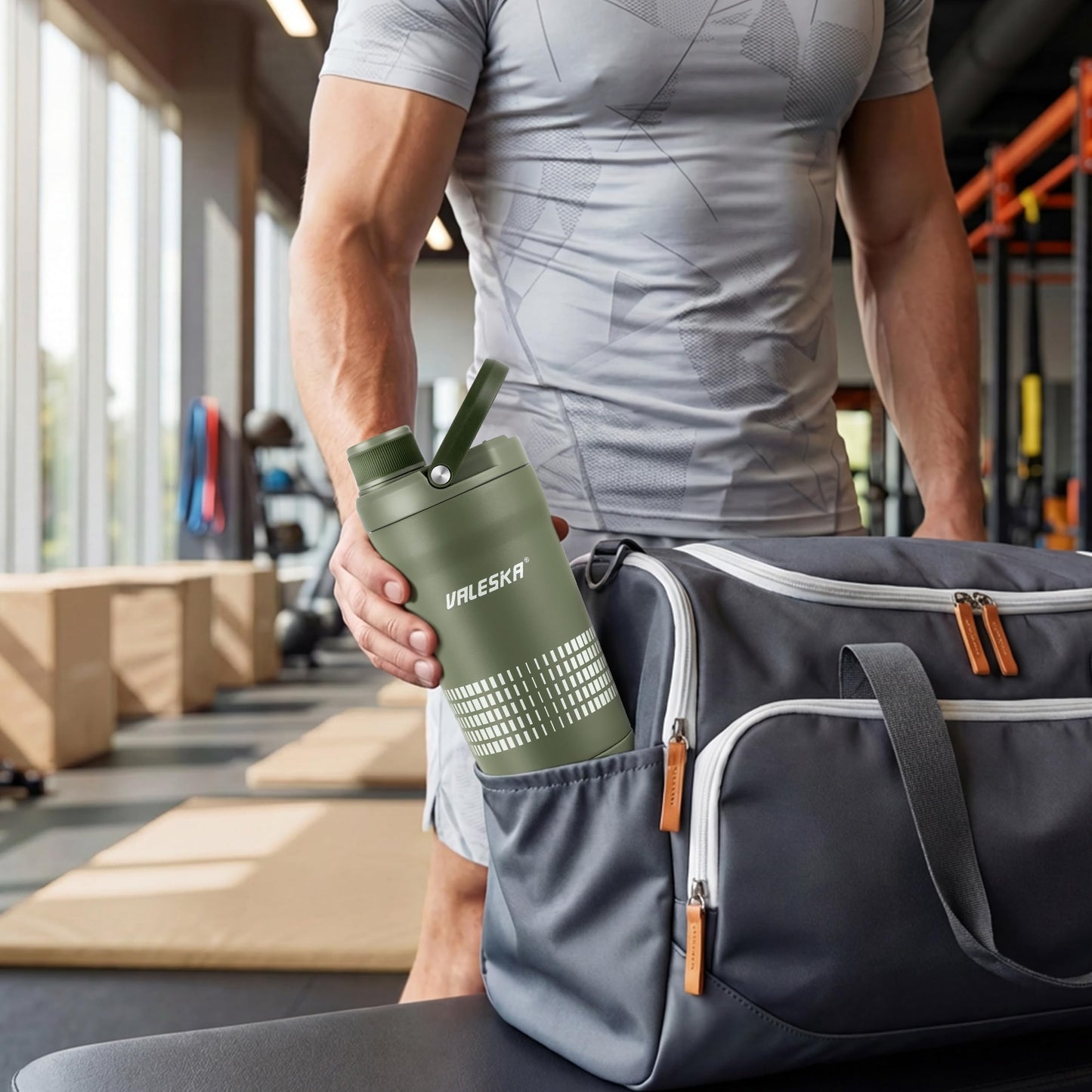 VALESKA Shaker Bottle for Protein Mixes with Storage | 24oz Insulated Stainless Steel Protein Shaker, BPA Free, Leak Proof, Dishwasher Safe, Perfect for Protein Shakes and Pre Workout | Green