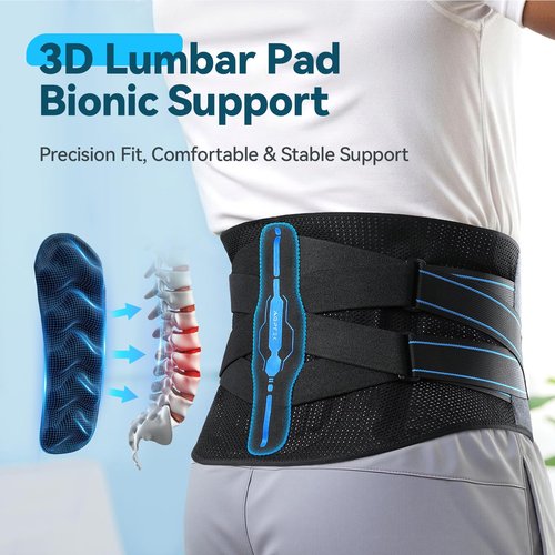 AGPTEK Back Brace for Lower Back Pain Relief, Breathable Air Mesh Back Support Belt with Ergonomic 3D Lumbar Pad for Work, Sciatica, Scoliosis, Herniated Disc, Adjustable Dual Straps, for Men Women (Large)