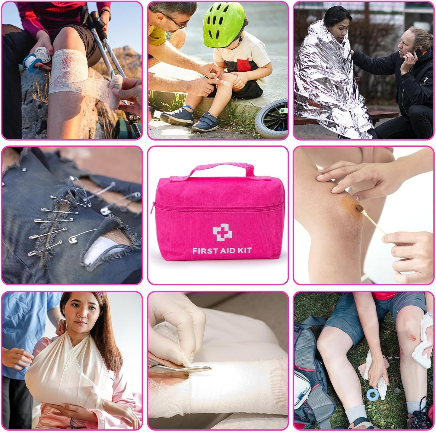 Roadside Emergency Car Kit for Vehicles, Pink Emergency Roadside Assistance kit with Car First Aid Kit, Thoughtful Car Emergency Kit for Women, Men, New Drivers and Adventurers Gifts