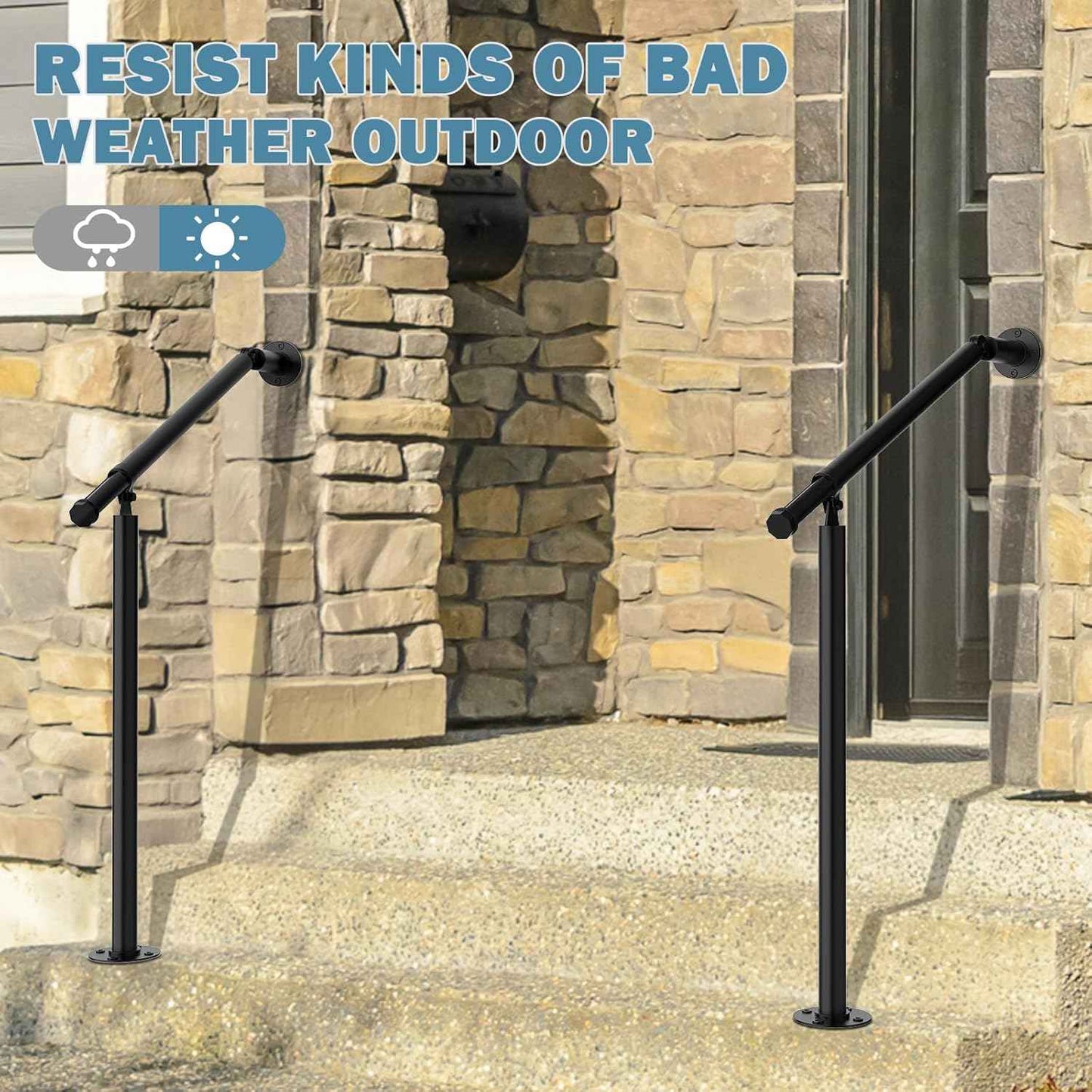 Hand Rails for Outdoor Steps - 2 Pack Metal Railing Kit for 1-3 Steps, Concrete & Brick