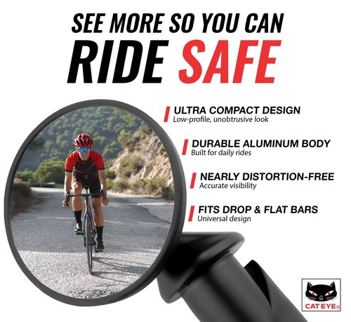 CATEYE BM-45 Bar End Mirror – Ultra Compact Mirror for Road, MTB and Gravel Bikes, Durable Aluminum with Scratch-Resistant Glass, Visibility and Safety for Cyclists