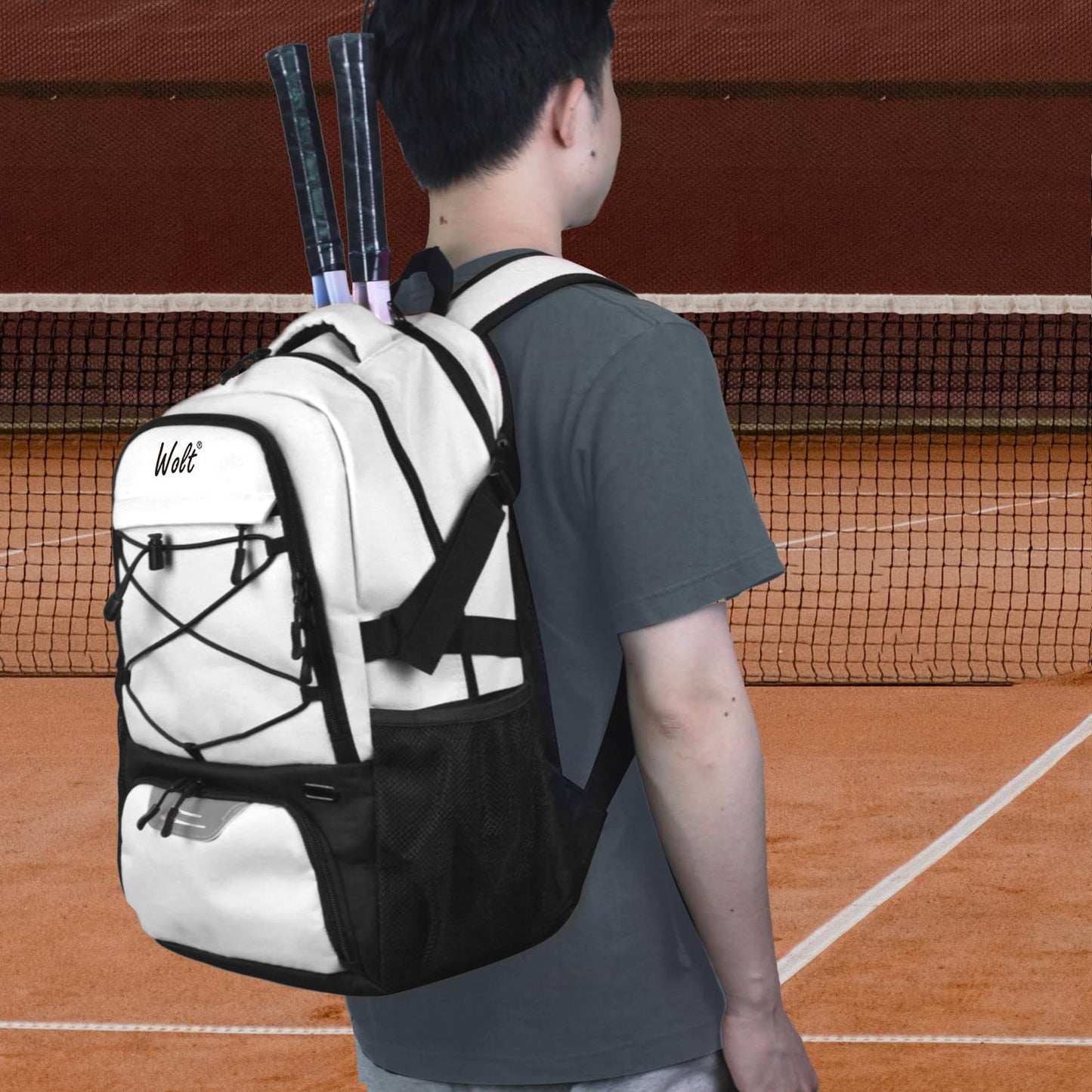 WOLT Tennis Bag - Large Tennis Racket Backpack for Men & Women - Ventilated Shoe Compartment - Holds 2 Rackets