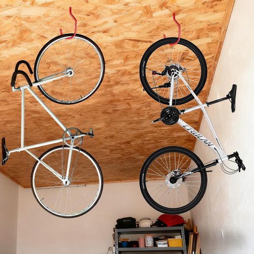 BJUTYEU Heavy Duty Bike Storage Hooks for Garage, Wall and Ceiling Mount Bicycle Hangers, Large Screw-in Utility Hooks for Bikes, Cords, Garden Tools, and More (Red, 14 PCS)