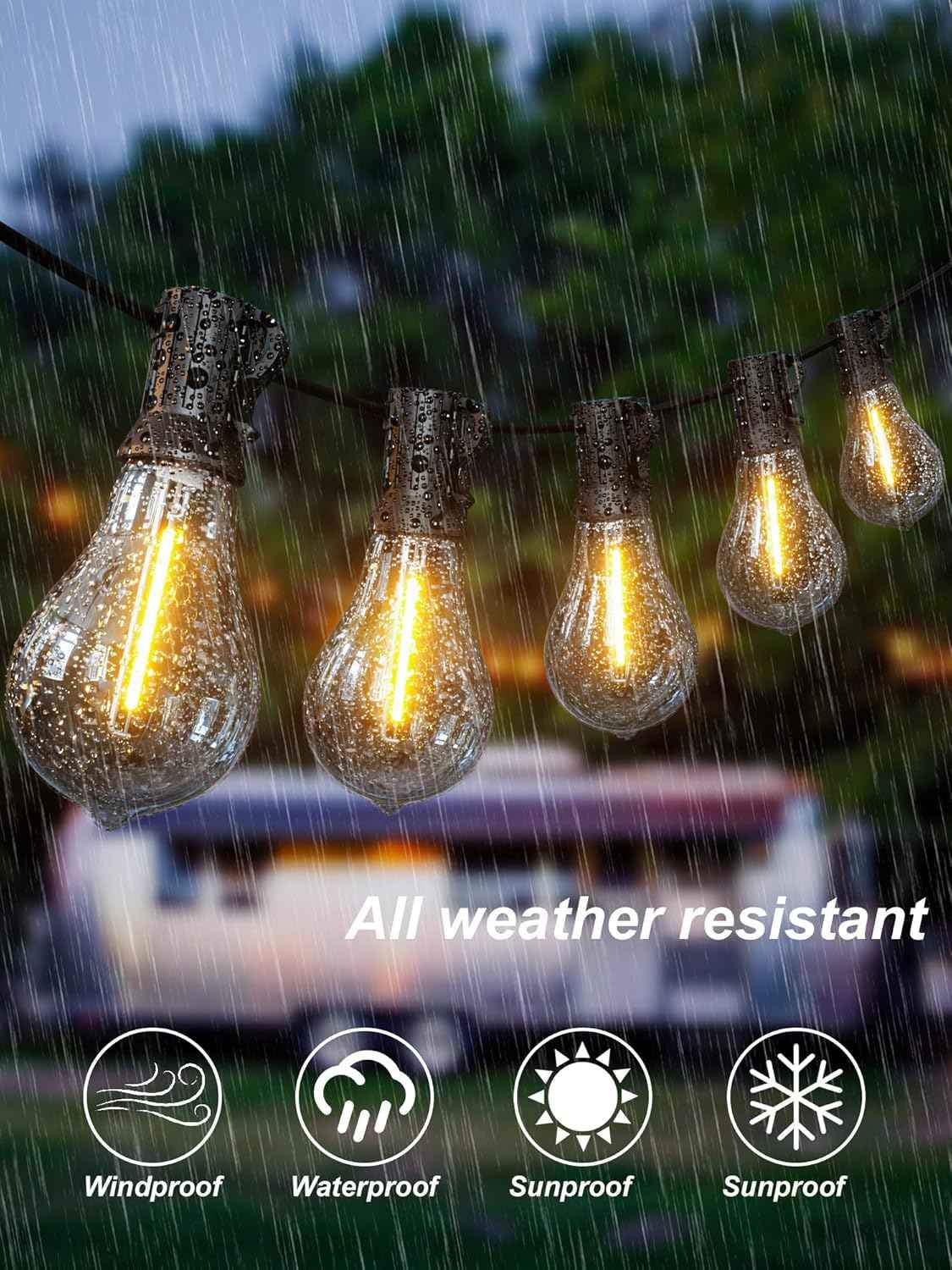 200FT Waterproof LED Outdoor String Lights with 100 Shatterproof Edison Bulbs - Dimmable Patio Decor for Backyard & Garden