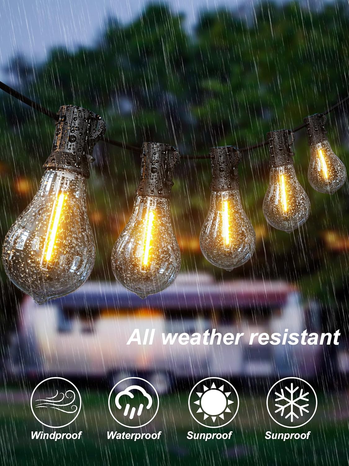 200FT Waterproof LED Outdoor String Lights with 100 Shatterproof Edison Bulbs - Dimmable Patio Decor for Backyard & Garden