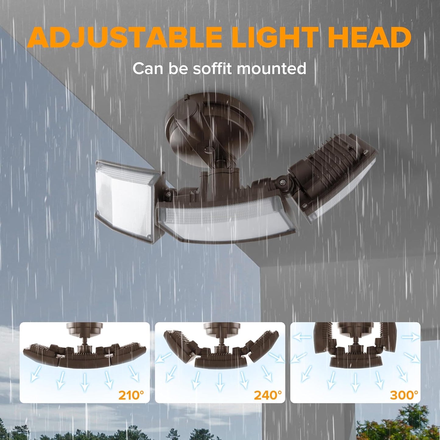 75W LED Flood Light - 8000 Lumen Outdoor Security Light with 3 Adjustable Heads, IP65 Waterproof for Garage, Yard & Patio - 5000K Daylight