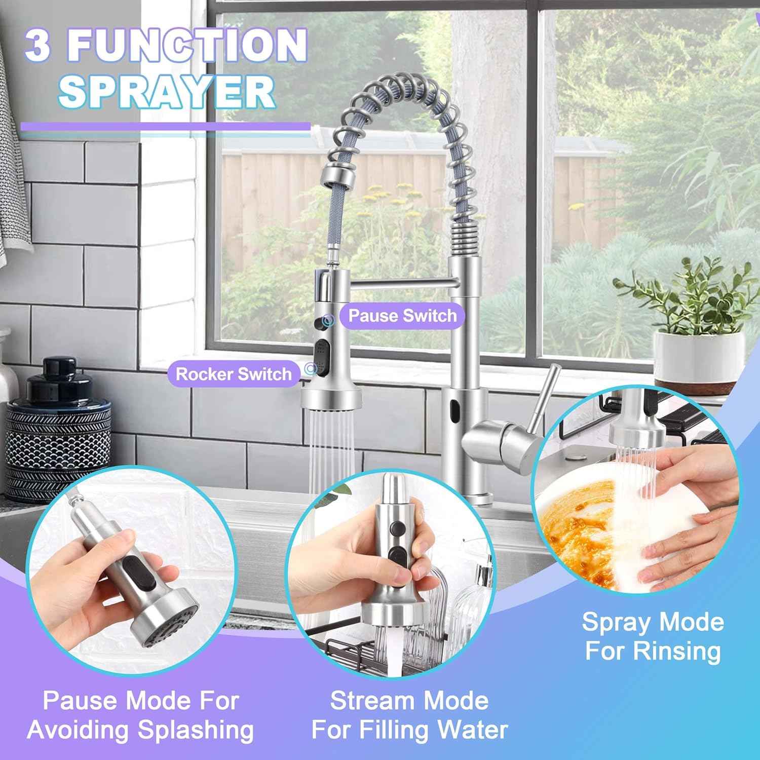 Touchless Kitchen Faucet with Soap Dispenser & Pull Down Sprayer - Commercial Grade Brushed Nickel