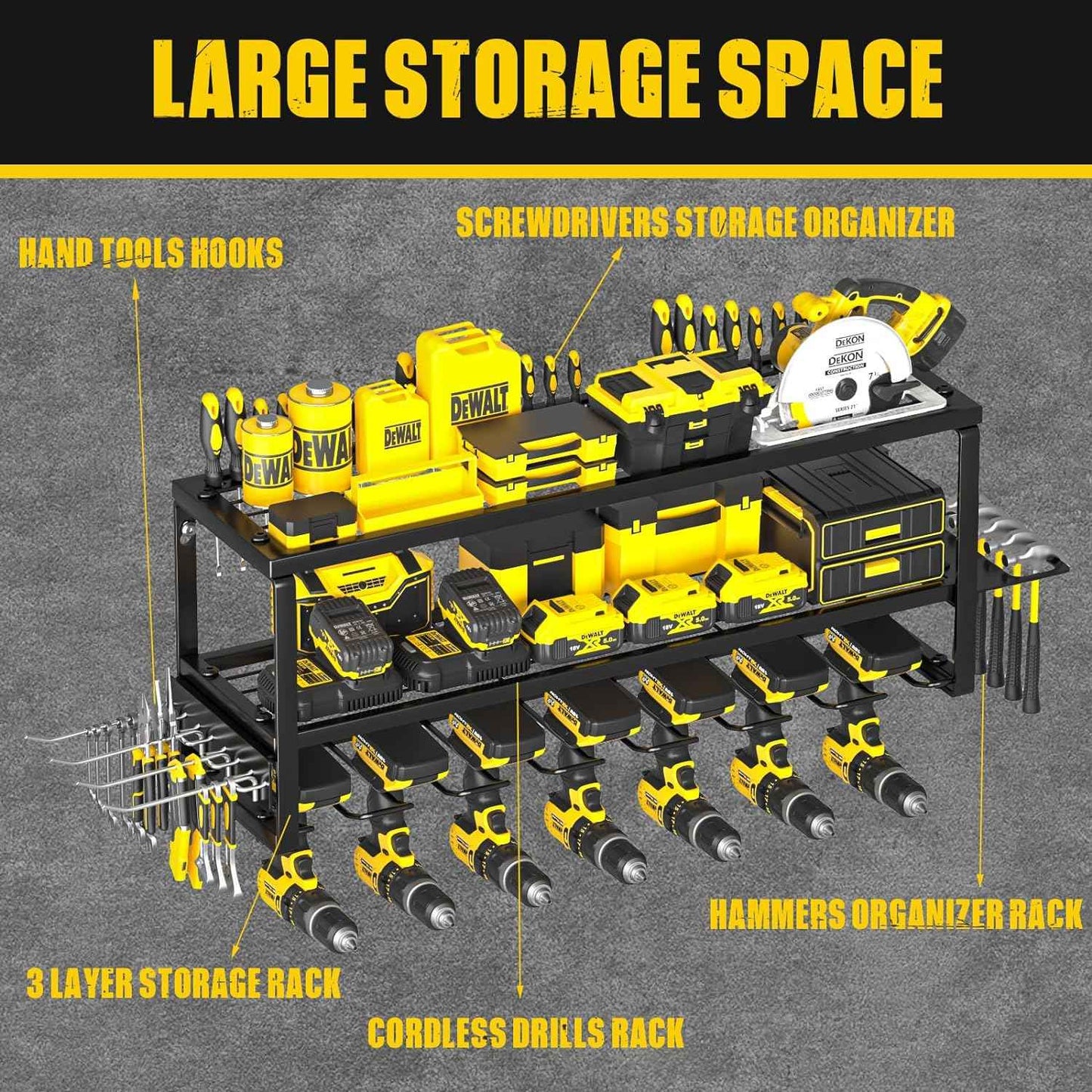 32-Inch Wall-Mounted Power Tool Organizer with Charging Station & 8 Slots for Garage