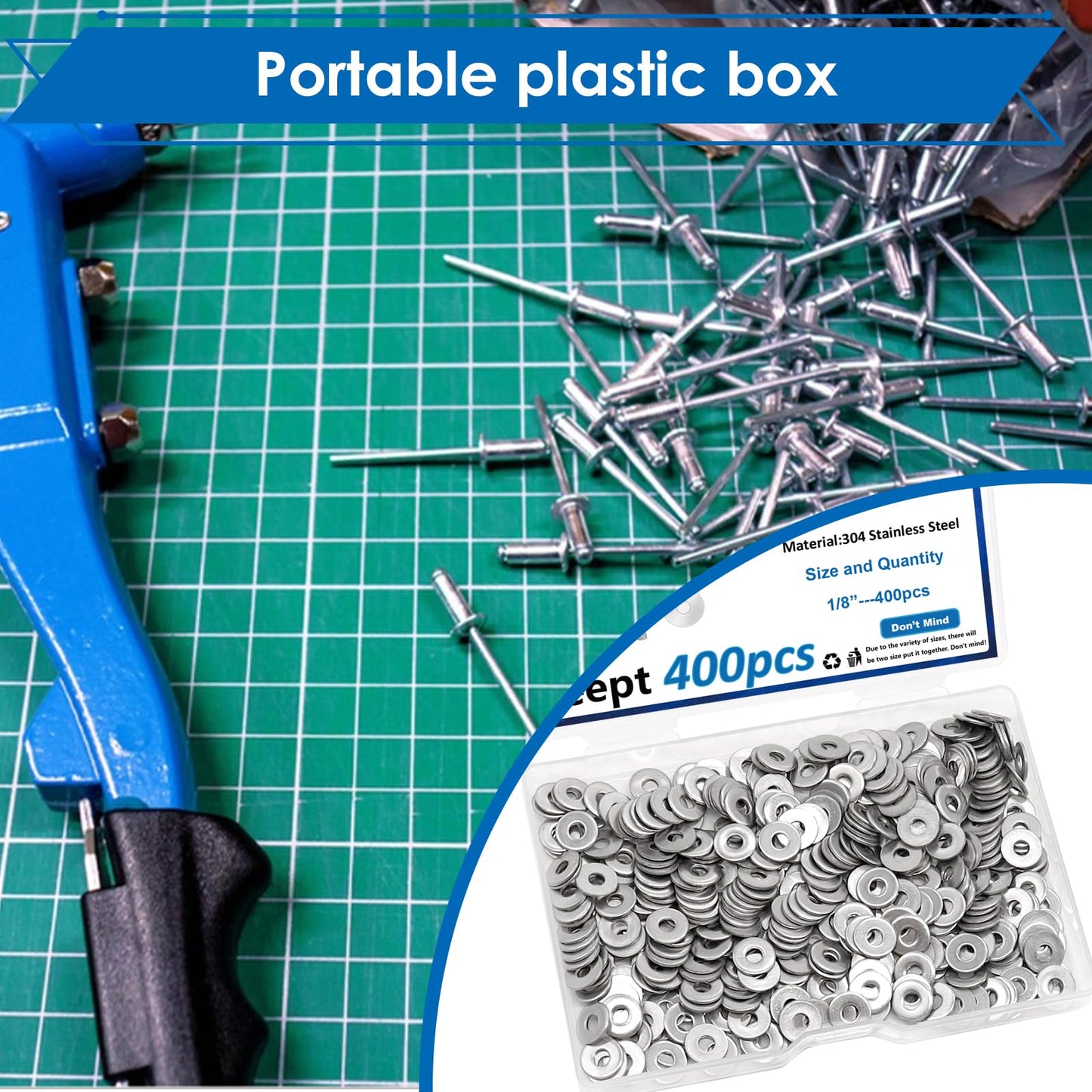 Seept 400PCS 1/8 Inch Silver Pop Rivet washers for Pop Rivets Diameter 1/8" 304 Stainless Steel pop Rivet Washer Aluminum pop Rivet washers Blind Rivet Washer