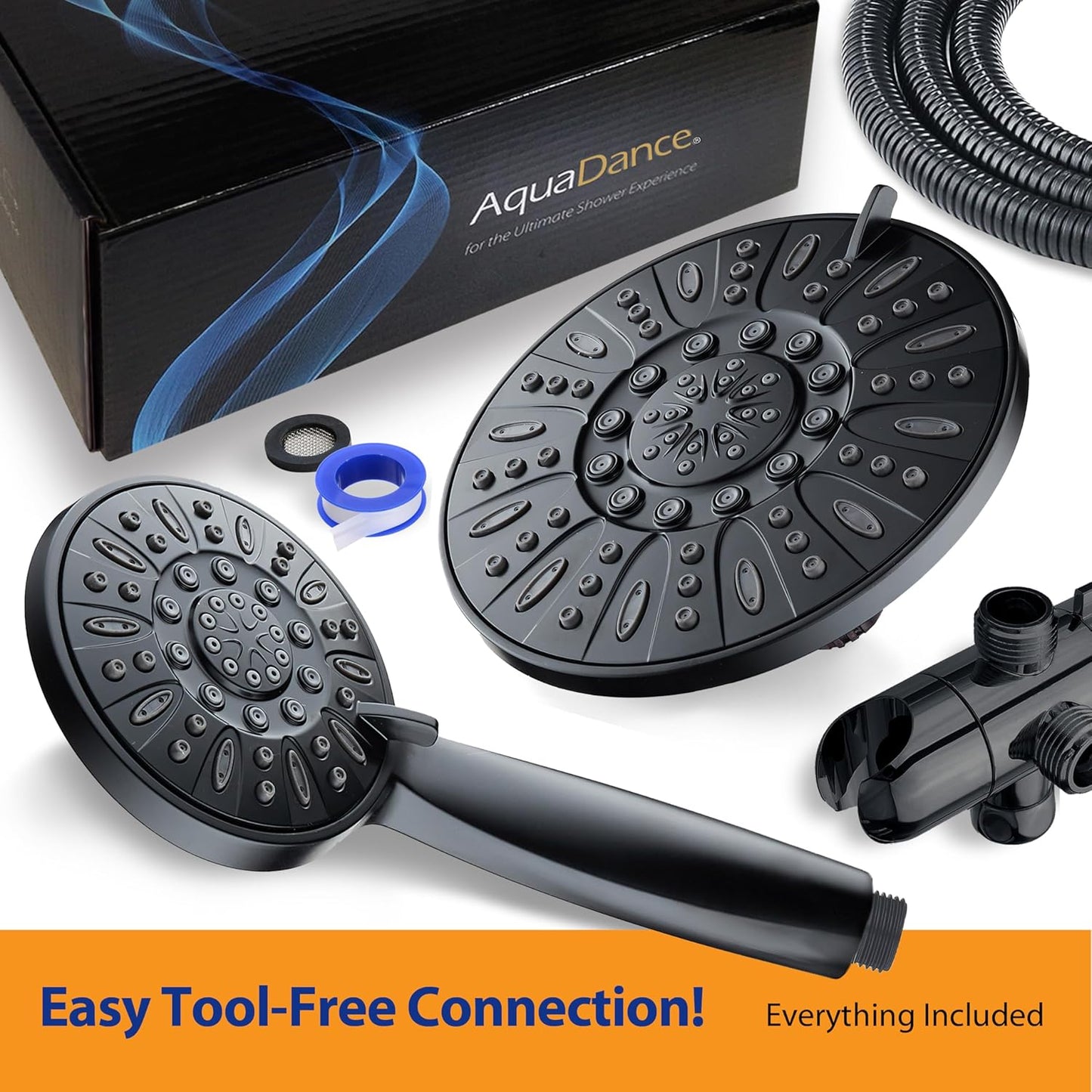 High Pressure 3-Way Rainfall Showerhead Combo - Luxurious Matte Black Rain & Handheld Shower