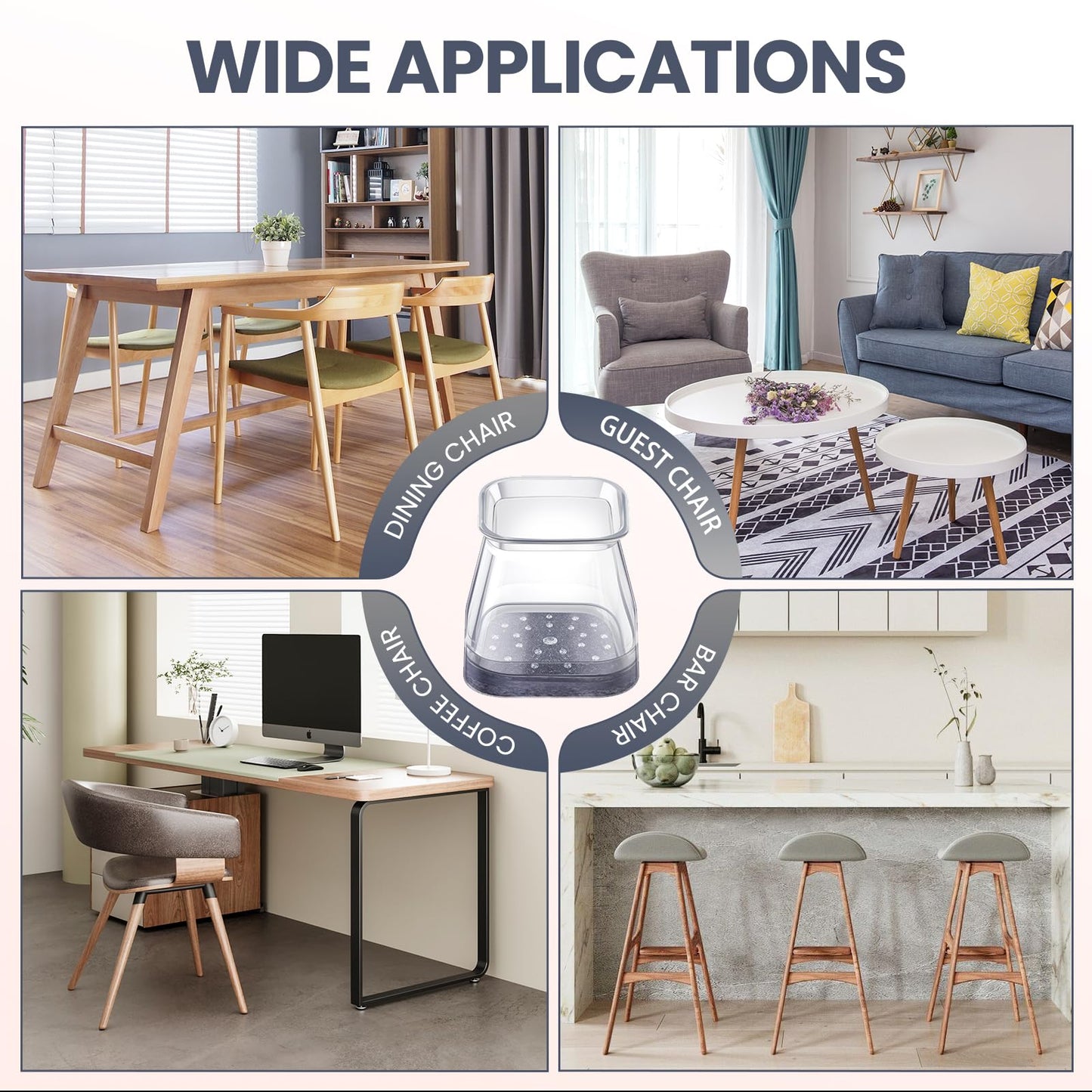 16 Pcs Chair Leg Floor Protectors Square for Hardwood Floors - Silicone Felt Furniture Pads - Chair Leg Caps - Clear Rubber Chair Sliders - L(Fit:1"-1.5")