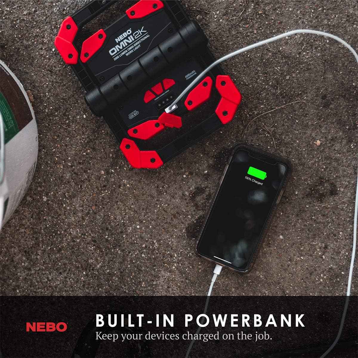 NEBO OMNI 3K Rechargeable Work Light - 3000 Lumens, 6 Modes, Magnetic Handles, Power Bank & USB-C Cable