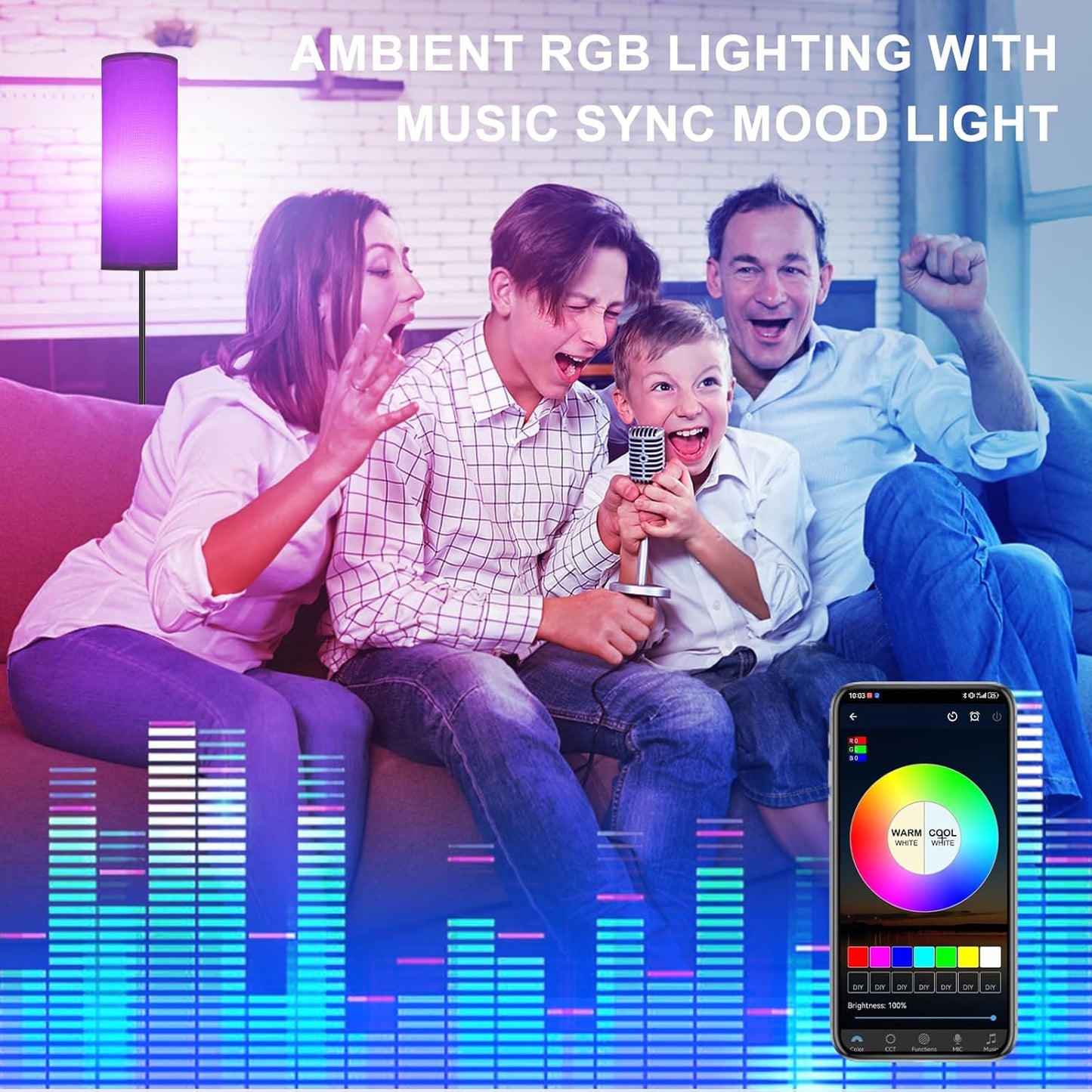 Modern Dimmable Floor Lamp with Remote - RGB Smart Bulb for Living Room, Bedroom & Office