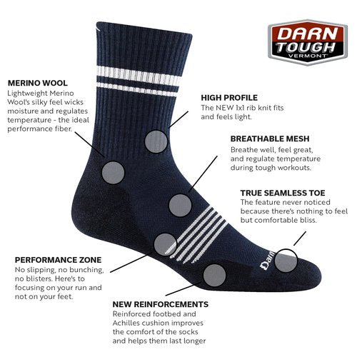 Darn Tough Vermont Men's Element Micro Crew Lightweight Running Socks (Style 1118) - Eclipse, Large
