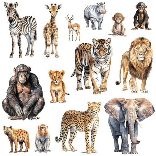 AM AMAONM Removable 3D Nature Jungle Wild Animals Wall Stickers DIY Peel and Stick Safari Tiger Lion Elephant Wall Decals Aniaml Wall art Decor for Kids Baby Bedroom Nursery Living Room (Anaiml Party)