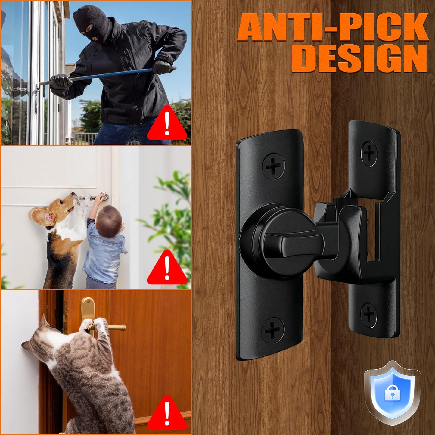 Upgraded Flip Door Latch, 90/180 Degree Heavy Duty Small Gate Lock for Safety and Privacy, Zinc Alloy Anti-Rust Latches for Barn Door, Sliding Door, Cabinet, Bathroom, Window Hardware (Black, 1PC)