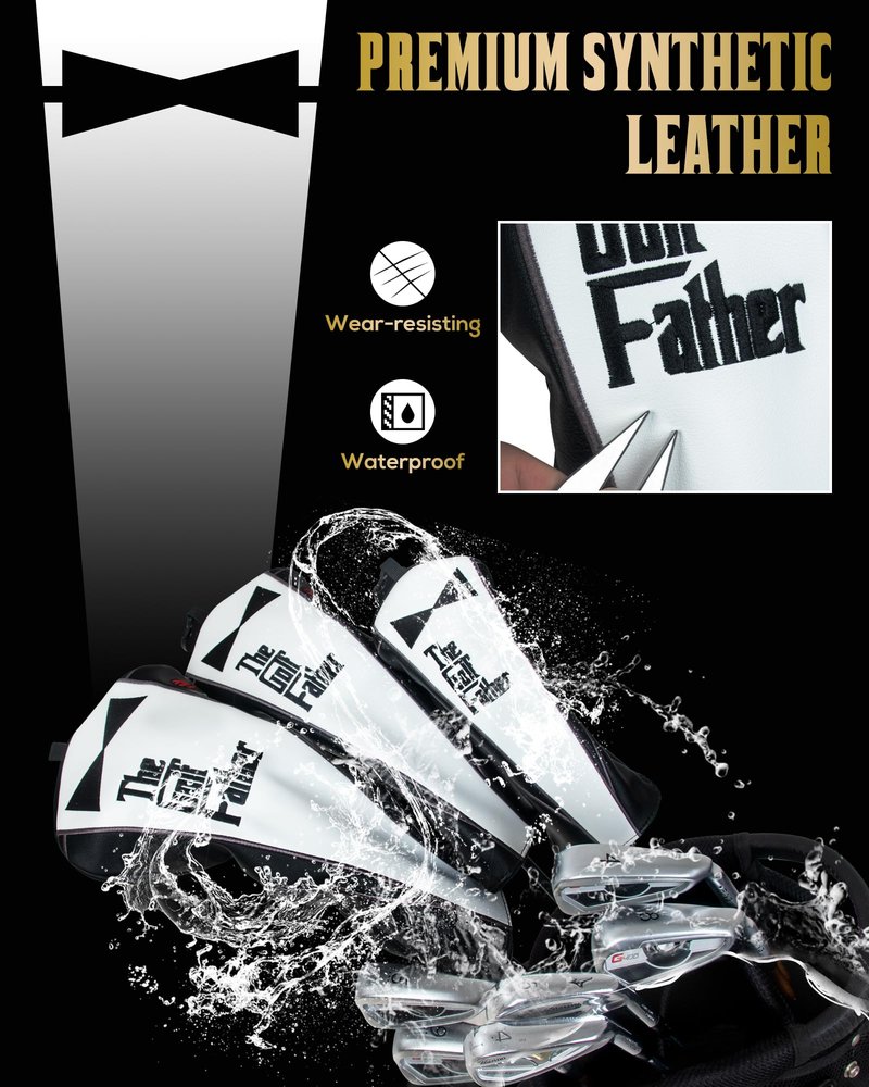 The Golf Father Golf Club Covers, Driver Fairway Hybrid Headcover, Funny Putter Cover Magnetic, Black & White Color Iron Covers,Golf Gifts for Men (Driver Headcover)