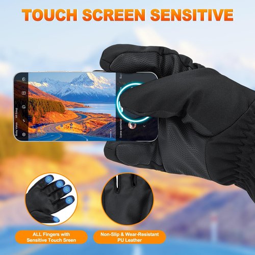 Heated Gloves, Rechargeable Heating Glove for Men Women - 3 Heating Levels, Touchscreen, Waterproof, Perfect for Skiing, Working, Motorcycling