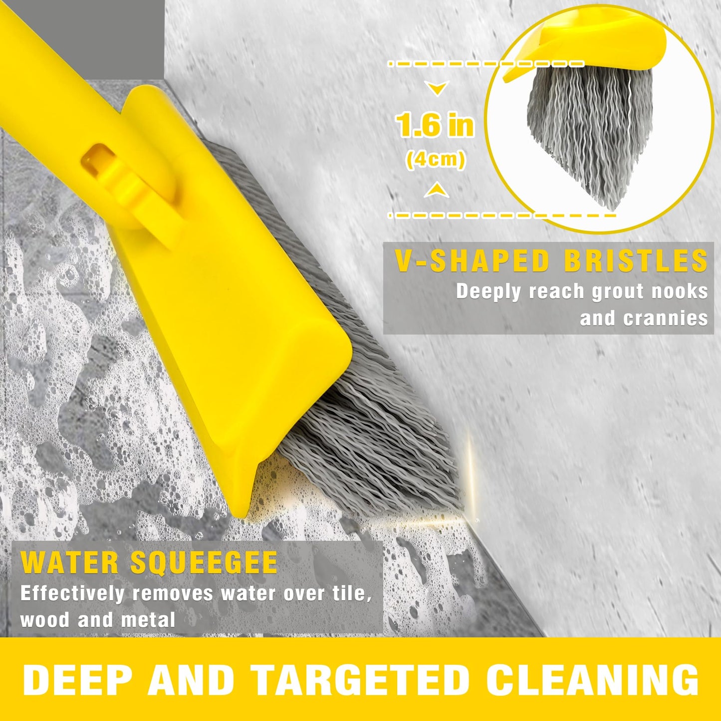 DALIPER 2 in 1 Grout Brush with 49.6" Long Handle, Swivel Grout Cleaning Brush V-Shape Grout Line Scrubber, 180°Rotatable Shower Tile Scrub with Stiff Bristle for Deep Cleaning Shower and Corner