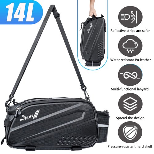 BOBILIFE Bike Trunk Rear Rack Bag - Waterproof Bicycle Travel Expedition Rack Cargo Helmet Carrier Bag with Bottle Holder for Bicycle, E-Bike