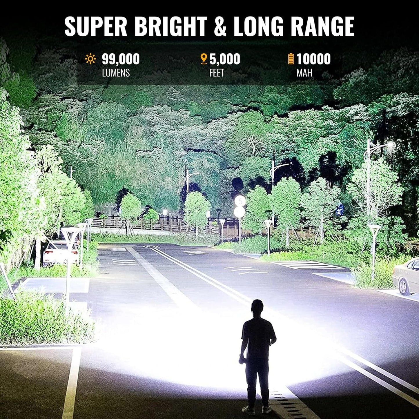 99000 Lumens Rechargeable Spotlight with Tripod - Super Bright LED Flashlight for Hunting & Outdoor Use