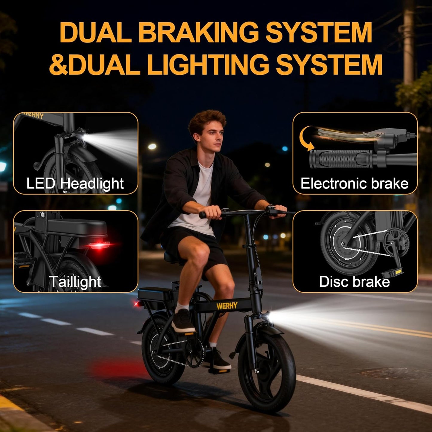 WERHY Electric Bike - 500W Folding Ebike with 22 MPH Speed | 14" Mini E-Bike, Up to 50 Miles Range