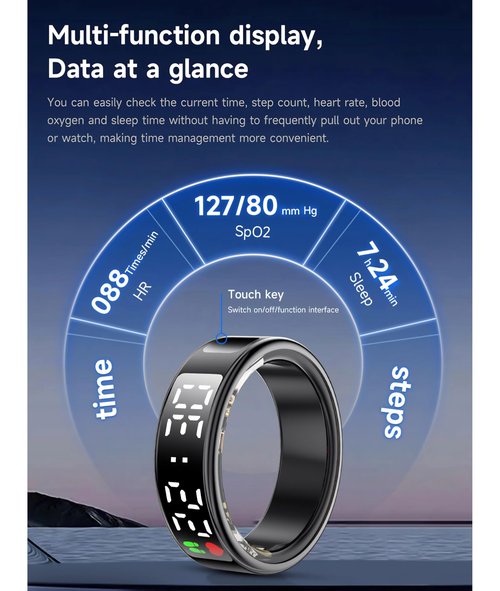 Yoidesu Smart Ring with LED Display Screen, Health Tracker Fitness Ring with APP, Compatible with iOS Android, IP68 Water Proof, Multiple Sports Modes, Heart Rate Sleep Tracker Pedometer