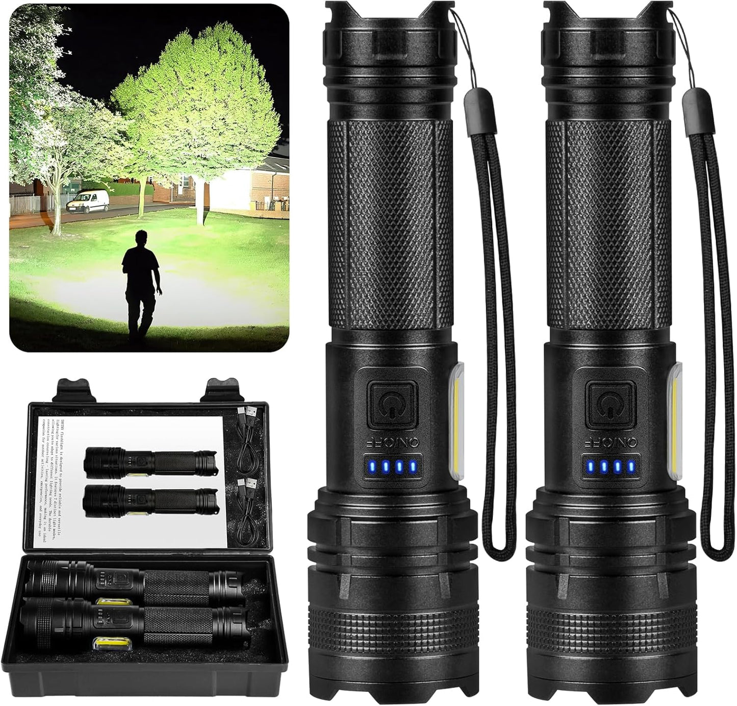 90000LM Rechargeable LED Flashlights - Super Bright 7 Modes Handheld Flashlight Set (2 Pack) for Home, Camping & Night Work