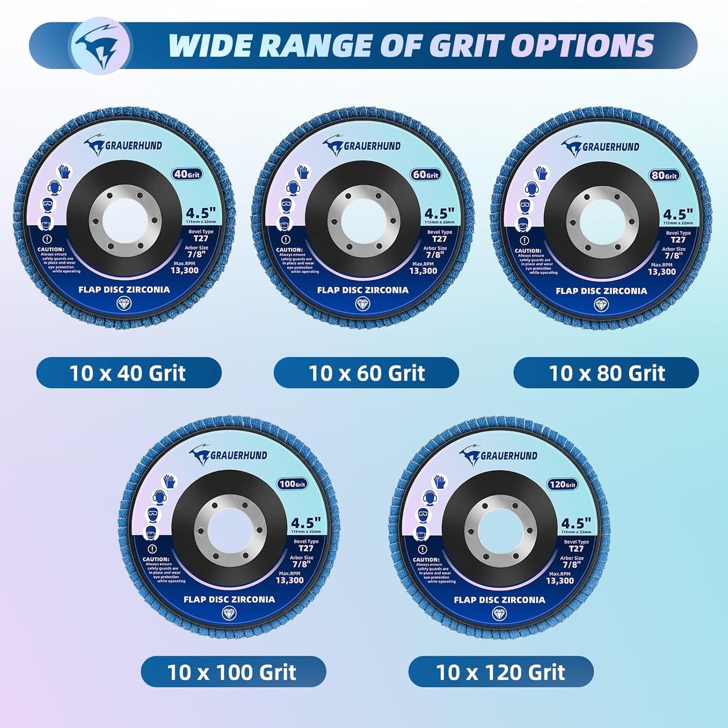 4.5-Inch Flap Discs - 50 Pack Zirconia Sanding Discs for Angle Grinder, T27, Grits 40-120