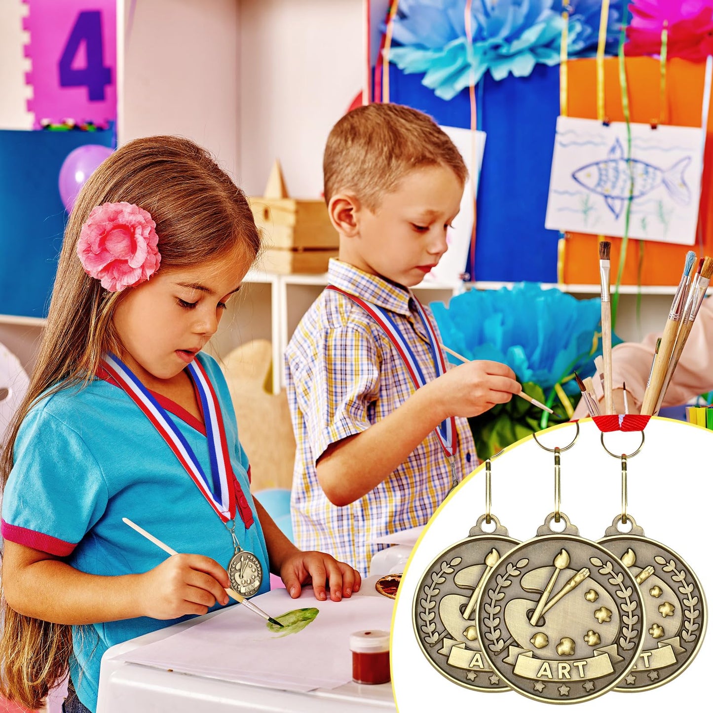 Quelay 30 Pcs 2'' Award Medals Bulk Gold Winner Medals with Neck Ribbons Metal Trophy Award Prize Gift for Tournaments, Competitions, Party, Kids and Adults(30 Pcs, Art)