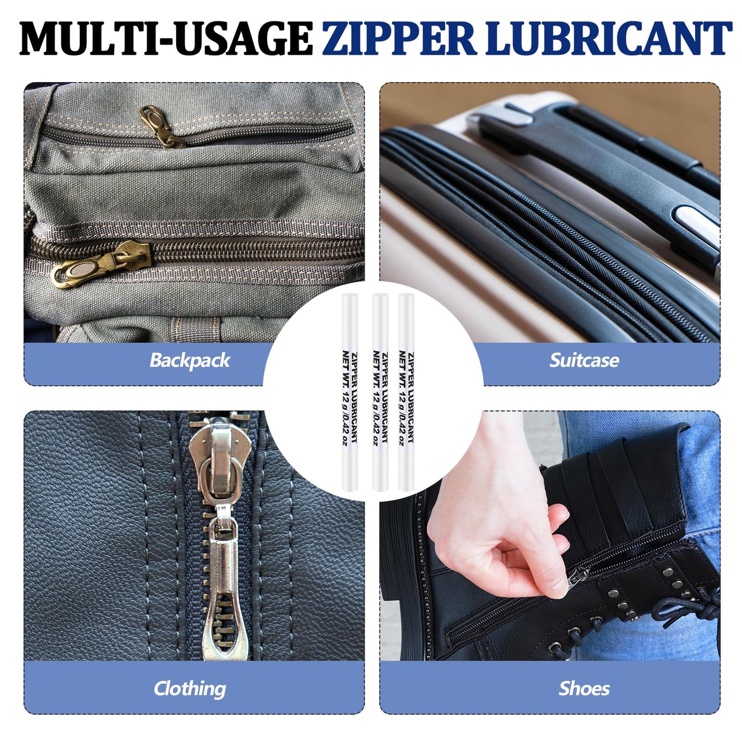 Nuanchu 6 Pcs Zipper Wax Snap and Zipper Lubricant Stick, Zip Lube for Lubricating and Protecting Plastic and Metal Zippers - Ideal for Boat, Canvas, Backpacks, Tents, Jackets, and More (0.42 Oz)