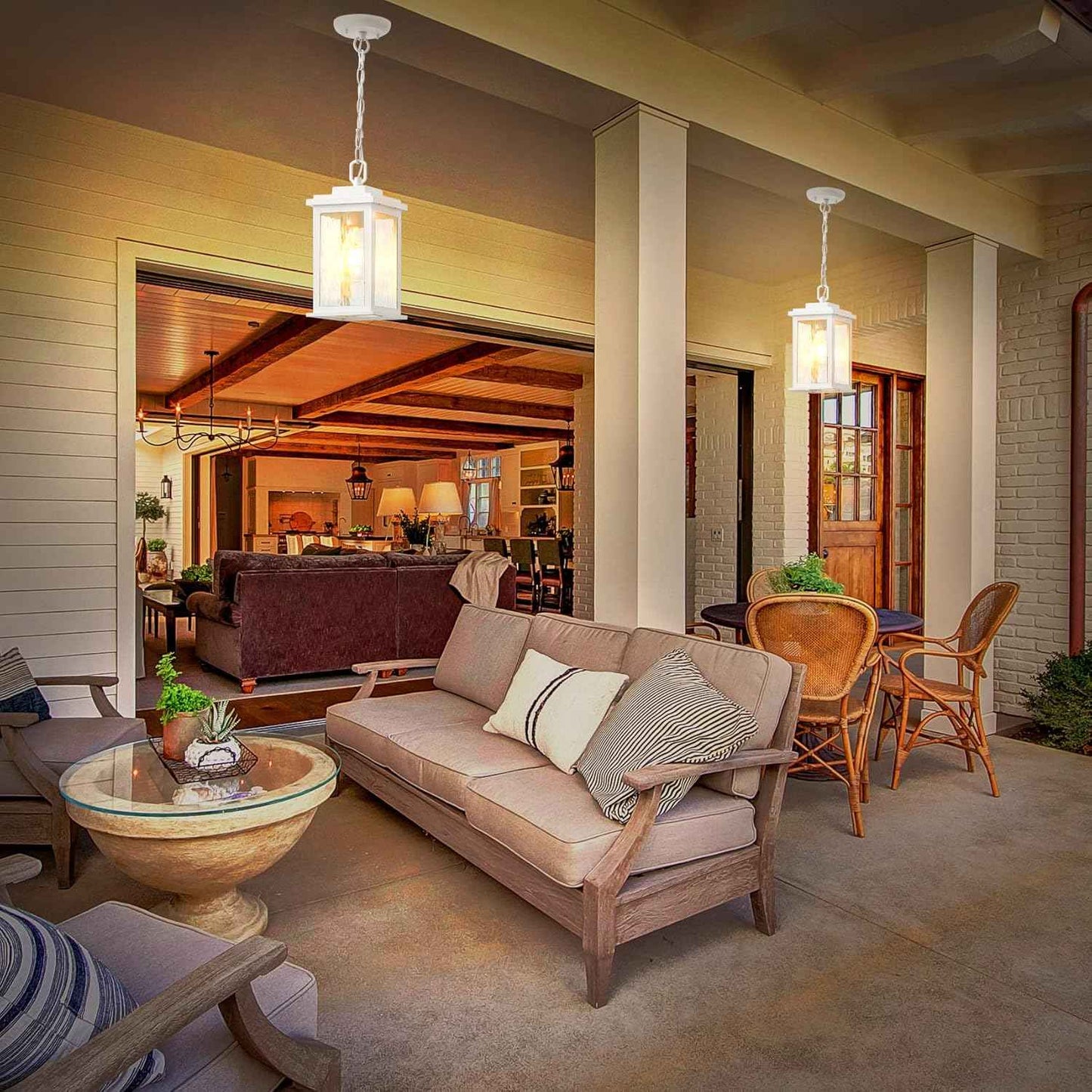 Outdoor Pendant Light - Oil Rubbed Bronze Chandelier for Porch & Patio, Adjustable Chain