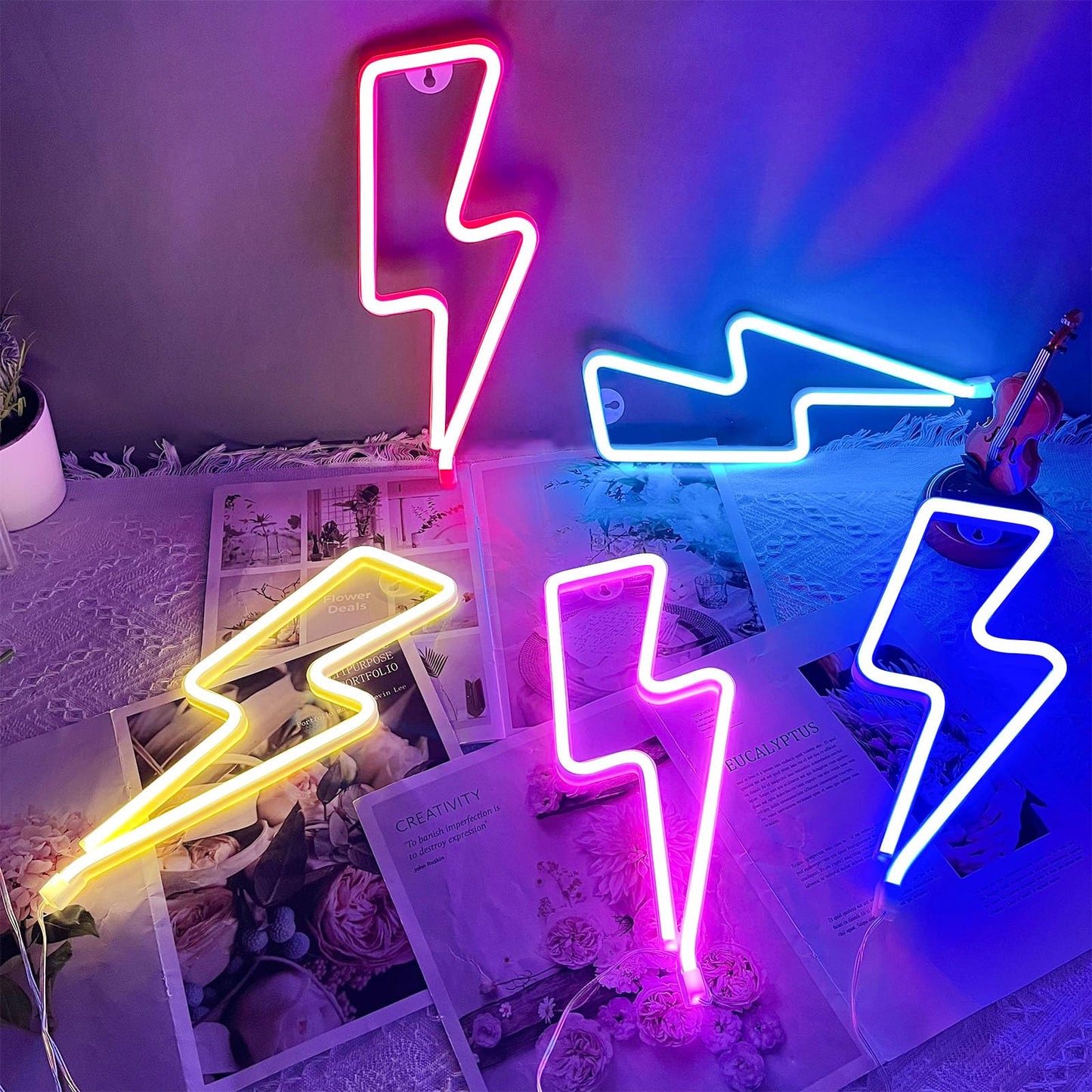 BerniceKelly Neon Signs Lightning Bolt Neon Light Sign for Wall Decor, Battery or USB Powered Led Lightning Light Neon Sign for Bedroom Kids Room Birthday Party Wedding Home Decorations