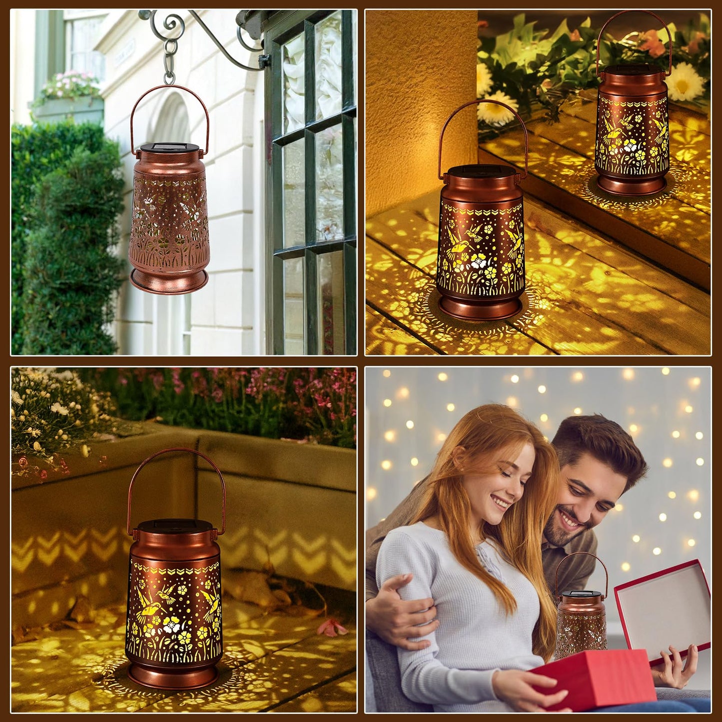 Solar Lanterns Outdoor Waterproof Gifts for Women Grandma Gifts for Mom Hummingbird Garden Decor Solar Hanging Lantern Metal for Patio Yard Festival Pathway Landscape