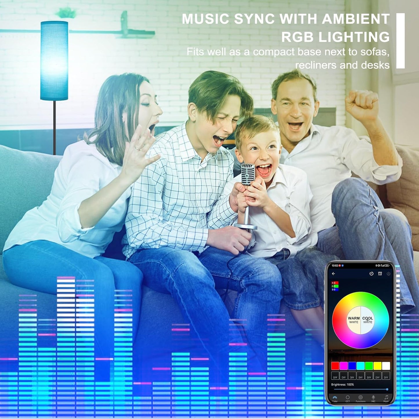 Modern Dimmable Floor Lamp with Remote - RGB Smart Bulb for Living Room, Bedroom & Office