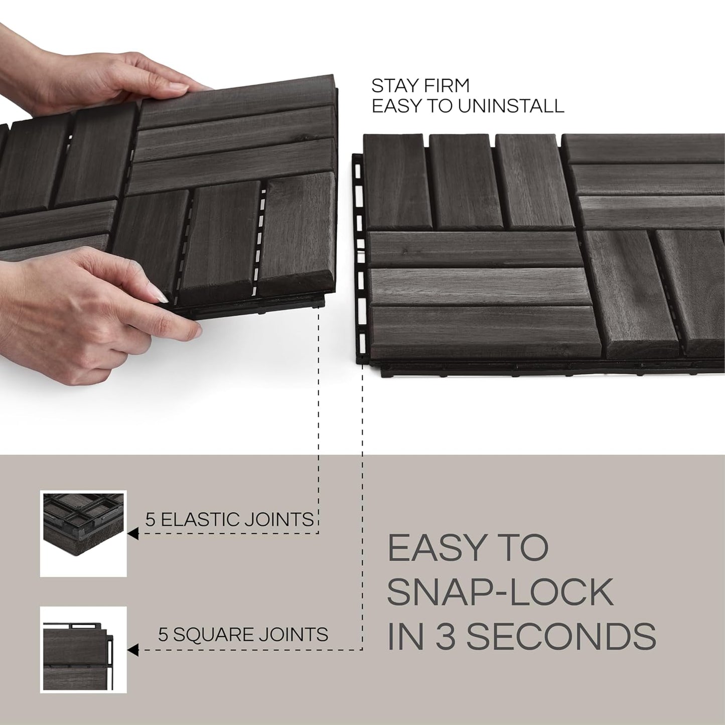 Outdoor Waterproof Acacia Wood Deck Tiles - 10 Pcs Patio Flooring for All Weather Use