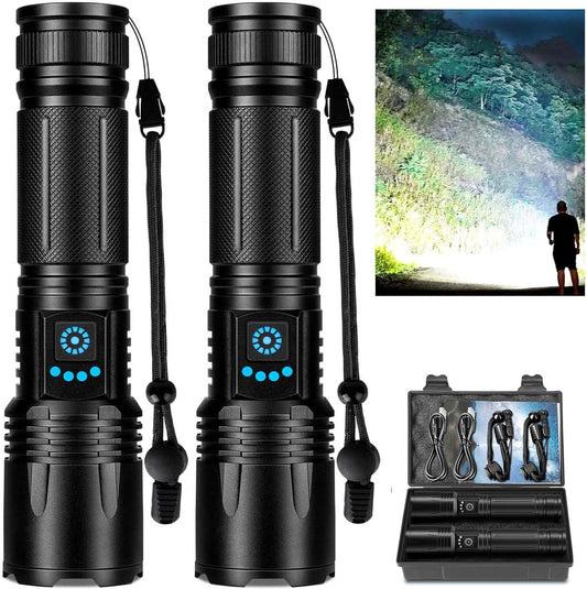 99,000 Lumens Rechargeable LED Flashlights - Super Bright, 5 Modes, Waterproof - 2 Pack for Camping & Home