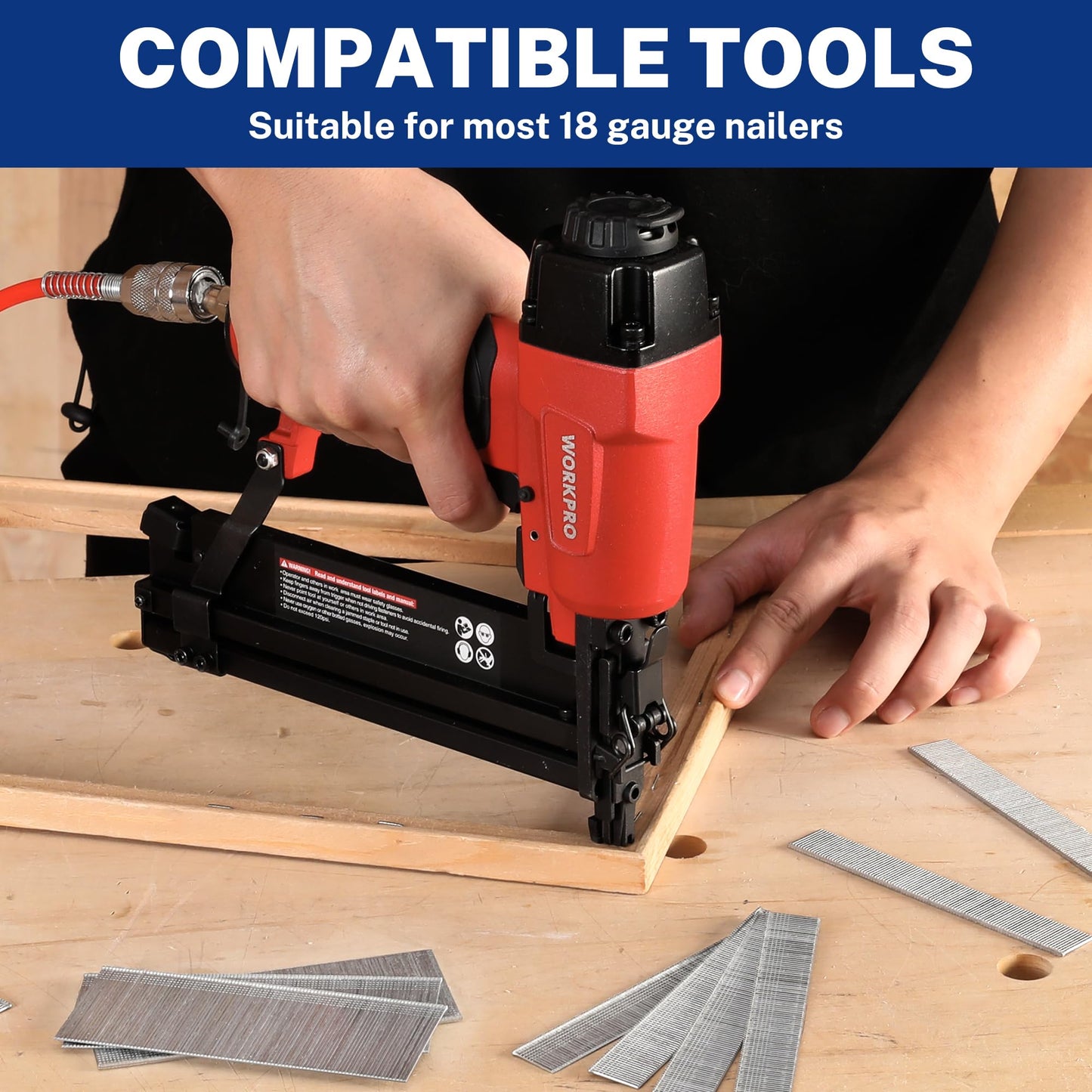 WORKPRO 1200 Count 18 Gauge Brad Nails, (3/4,1-1/4",2"), Universal Brad Nail Gun Nails for Pneumatic & Electric Brad Nailers