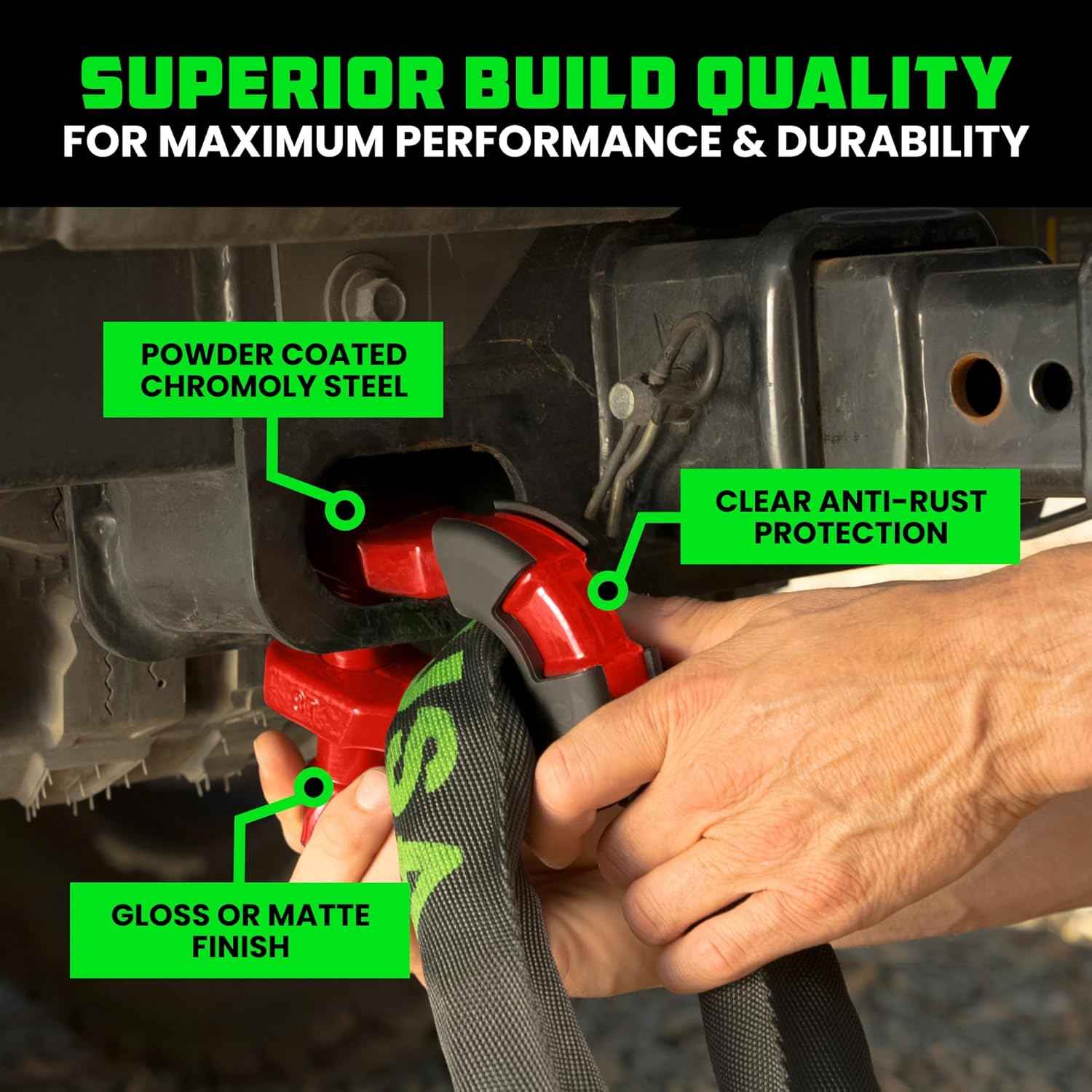 Heavy-Duty Rhino USA Super D Ring Shackles 2-Pack - 70,548lb Break Strength for Towing & Off-Road Recovery (Red)