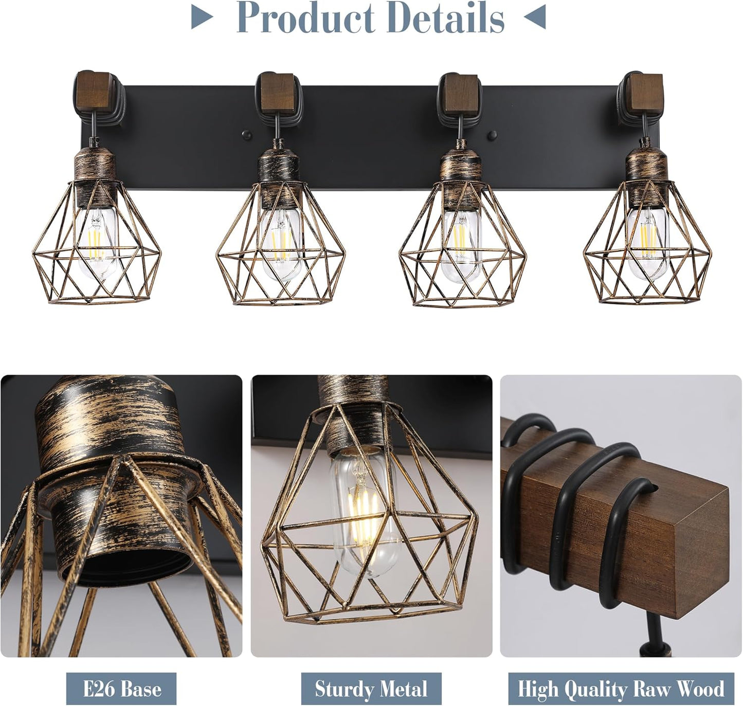 Farmhouse 3-Light Bathroom Vanity Light Fixture - Rustic White Wood Sconces for Mirror