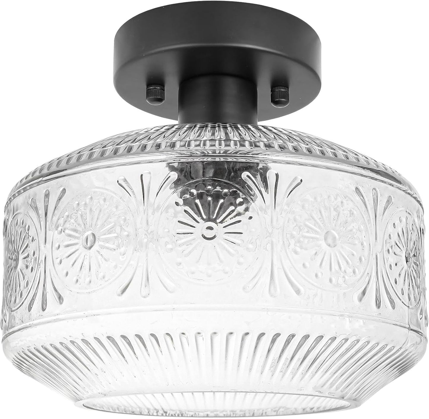 Vintage Semi Flush Mount Ceiling Light Fixture - Brass & Thickened Glass for Hallway, Entryway, Bedroom, Bathroom
