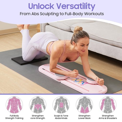 Pilates Reformer A Foldable Portable Full Body Exercise Pilates Board Unisex Multi Functional Core Strength Pilates Training Board Multifunctional Fitness Gear for Home Gyms & Studios (Pink)
