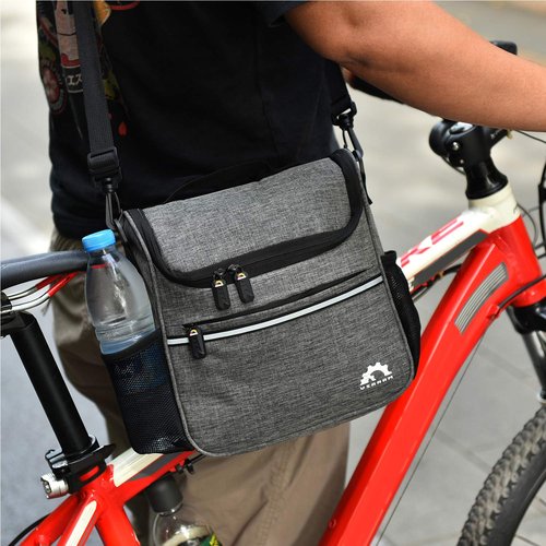 HUIOP bike handlebar bag, Waterproof Bike Handlebar Insulated Cooler Bag Front Bag Mountain Road Bicycle Cycling Handlebar Basket Bag Pannier Shoulder Bag
