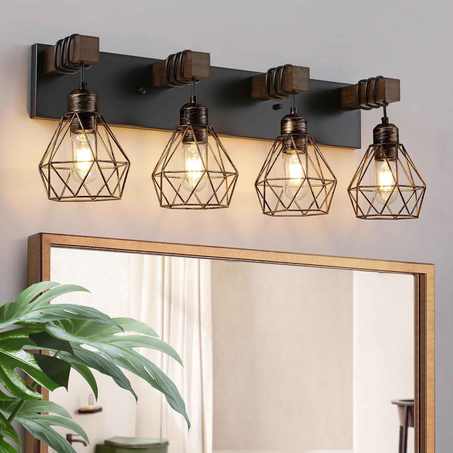 Farmhouse 3-Light Bathroom Vanity Light Fixture - Rustic White Wood Sconces for Mirror